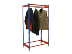 PROREGAL Kleiderstangenregal Metal Einzel HxBxT 150 x 90 x 50 cm Blau/Orange Kleiderständer Garderobe Klamottenregal Stangenregal Regal