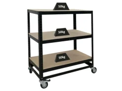 PROREGAL Kommissionierwagen BÜFFEL Fahrbares Kommissionierregal 100x90x50cm 3 Ebenen Fachlast 50kg 2x Mit Feststellbremse Schwarz