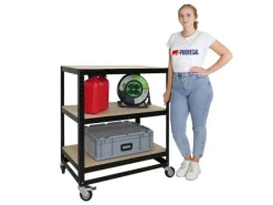 PROREGAL Kommissionierwagen BÜFFEL Fahrbares Kommissionierregal 100x90x50cm 3 Ebenen Fachlast 50kg 2x Mit Feststellbremse Schwarz