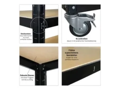 PROREGAL Kommissionierwagen BÜFFEL Fahrbares Kommissionierregal 100x90x50cm 3 Ebenen Fachlast 50kg 2x Mit Feststellbremse Schwarz