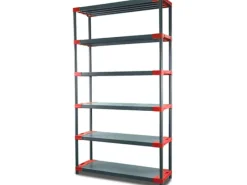 PROREGAL Kunststoffregal Grey Bear Extra-Tall HxBxT 220 x 120 x 46 cm Fachlast 120 kg Grau/Rot