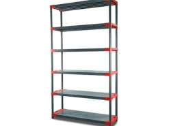 PROREGAL Kunststoffregal Big Grey Bear Extra-Tall HxBxT 220 x 100 x 46 cm Fachlast 160 kg Grau/Rot