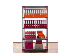 PROREGAL Kunststoffregal Grey Bear Tall HxBxT 180 x 80 x 46 cm Fachlast 120 kg Grau/Rot Grau-Rot