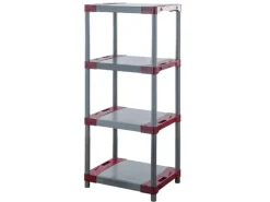 PROREGAL Kunststoffregal Grey Bear Low HxBxT 138 x 70 x 46 cm Fachlast 120 kg Grau/Rot