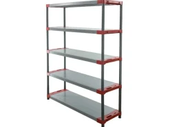 PROREGAL Kunststoffregal Grey Bear Tall HxBxT 180 x 150 x 46 cm Fachlast 70 kg Grau/Rot