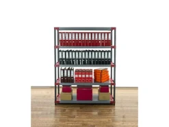 PROREGAL Kunststoffregal Grey Bear Tall HxBxT 180 x 150 x 46 cm Fachlast 70 kg Grau/Rot