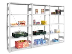 Sale PROREGAL Lebensmittel Fachbodenregal Stecksystem T-Profil Grundregal HxBxT 250 x 100 x 80 cm 6 Ebenen Fachlast 130 kg Hygienische Beschichtung Weiß