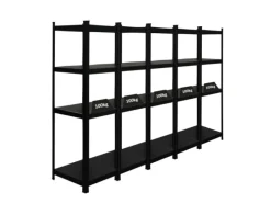 PROREGAL Mega Deal 5 x All Black Series Schwerlastregal Ragnar HxBxT 150 x 45 x 45 cm Fachlast 100 kg Matt Schwarz Kellerregal Steckregal Garagenregal