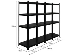 PROREGAL Mega Deal 4 x All Black Series Schwerlastregal Ragnar HxBxT 150 x 45 x 45 cm Fachlast 100 kg Matt Schwarz Kellerregal Steckregal Garagenregal