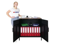 Clearance PROREGAL Mega Deal 5x Aktenschrank Lion Metall Mit Beinen Metallschrank Doppeltür 76x80x40Cm Kommode 2 Verstellbare Einlegeböden Vintagebraun/Schwarz