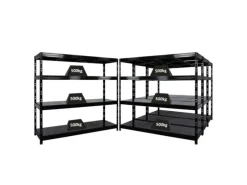 PROREGAL Mega Deal 4x Profi Schwerlastregal Rhino HxBxT 180x200x60cm 4 Stahlplatten-Ebenen Fachlast 500kg Schwarz