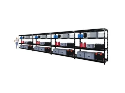 Clearance PROREGAL Mega Deal 4x Profi Schwerlastregal Rhino HxBxT 180x200x60cm 4 Gitterrost-Ebenen Fachlast 500kg Schwarz