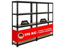 PROREGAL Mega Deal 2x Schwerlastregal APOLLO HxBxT 150 x 90 x 30 cm Fachlast 175kg Schwarz
