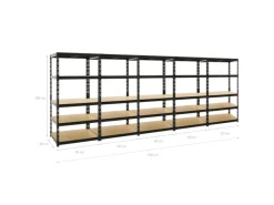 Discount PROREGAL Mega Deal 5x Schwerlastregal Tiger HxBxT 180 x 90 x 60 cm Fachlast 265 kg 5-Ebenen Schwarz