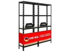 PROREGAL Mega Deal 2x Schwerlastregal APOLLO HxBxT 180 x 75 x 30 cm Fachlast 175kg Schwarz