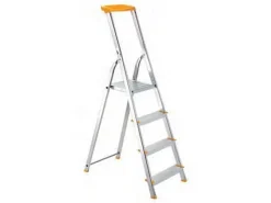 PROREGAL Metal Single Giraffe Einseitige-Aluminium-Bügelleiter mit Ablageschale 4 Stufen 152 cm Hoch Leiter Trittleiter Stehleiter Haushaltsleiter