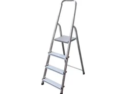 PROREGAL Metal Single Giraffe Einseitige-Aluminium-Bügelleiter 4 Stufen 145 cm Hoch Leiter Trittleiter Stufenleiter Stehleiter Haushaltsleiter