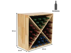 PROREGAL Modulares Weinregal Vincellar Mod HxBxT 60 x 60 x 30 cm Kreuz Modul Für 40 Flaschen Massives Kiefernholz Natur