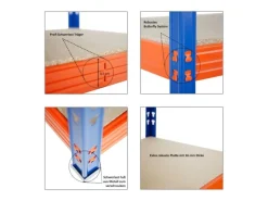 Hot PROREGAL Profi Schwerlastregal Rhino HxBxT 200x200x60cm 4 Spanplatten-Ebenen 16mm Fachlast 500kg Blau/Orange Stecksystem Lagerregal Steckregal Blau-Orange