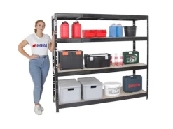 Clearance PROREGAL Profi Schwerlastregal Rhino HxBxT 180 x 200 x 60 cm 4 Spanplatten-Ebenen 8mm Fachlast 500 kg Schwarz