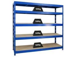 Best PROREGAL Profi Schwerlastregal Rhino HxBxT 180 x 200 x 60 cm 5 Spanplatten-Ebenen 8mm Fachlast 500 kg Blau