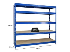 Best PROREGAL Profi Schwerlastregal Rhino HxBxT 180 x 200 x 60 cm 5 Spanplatten-Ebenen 8mm Fachlast 500 kg Blau