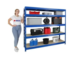 Best PROREGAL Profi Schwerlastregal Rhino HxBxT 180 x 200 x 60 cm 5 Spanplatten-Ebenen 8mm Fachlast 500 kg Blau