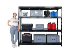 PROREGAL Profi Schwerlastregal Rhino HxBxT 180x200x60cm 4 Stahlplatten-Ebenen Fachlast 500kg Schwarz Stecksystem Lagerregal Regalsystem