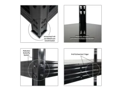 PROREGAL Profi Schwerlastregal Rhino HxBxT 180x200x60cm 4 Stahlplatten-Ebenen Fachlast 500kg Schwarz Stecksystem Lagerregal Regalsystem