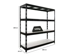 PROREGAL Profi Schwerlastregal Rhino HxBxT 200x200x60cm 4 Melamin-Ebenen 16mm Fachlast 500kg Stecksystem Lagerregal Steckregal