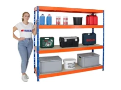 Sale PROREGAL Profi Schwerlastregal Rhino HxBxT 180 x 200 x 60 cm 4 Spanplatten-Ebenen 8mm Fachlast 500 kg Blau/Orange Blau-Orange