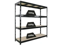 Discount PROREGAL Profi Schwerlastregal Rhino HxBxT 200x200x60cm 4 Spanplatten-Ebenen 8mm Fachlast 500kg Stecksystem Lagerregal Steckregal Schwarz