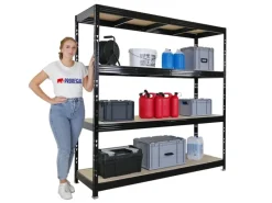 Discount PROREGAL Profi Schwerlastregal Rhino HxBxT 200x200x60cm 4 Spanplatten-Ebenen 8mm Fachlast 500kg Stecksystem Lagerregal Steckregal Schwarz