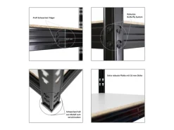 Discount PROREGAL Profi Schwerlastregal Rhino HxBxT 180 x 200 x 60 cm 5 Spanplatten-Ebenen 8mm Fachlast 500 kg Schwarz