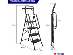 PROREGAL Profi-Trittleiter Klappbar Mit Handbügel Und Werkzeugablage 4 Stufen 160x51x87cm Traglast 150kg Stahl Schwarz Klappleiter Haushaltsleiter