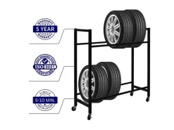 Hot PROREGAL Reifenregal CARERRA Auf Rollen HxBxT 115 x 111 x 40 cm Bis Zu 8 Reifen Auf 2 Ebenen Schwarz