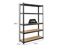 PROREGAL Schwerlastregal Ragnar für Gesamtlast 875 kg HxBxT 180 x 120 x 40 cm Kellerregal Steckregal Garagenregal Lagerregal