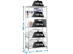 New PROREGAL Schwerlastregal Muli HxBxT 180 x 80 x 30 cm 5 Fachböden Fachlast 150 kg Verzinkt