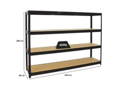 Best PROREGAL Schwerlastregal Dino 180x240x60 cm Fachlast 450kg Schwarz