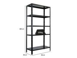 PROREGAL Schwerlastregal Ares HxBxT 180x90x40cm 5 Stahlplatten-Ebenen Fachlast 125 kg Schwarz