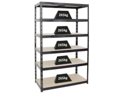 Clearance PROREGAL Schwerlastregal Giant Tiger HxBxT 200 x 120 x 60 cm Fachlast 265 kg 6-Ebenen Schwarz