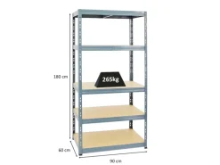 New PROREGAL Schwerlastregal Tiger HxBxT 180 x 90 x 60 cm Fachlast 265 kg 5-Ebenen Grau