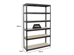 PROREGAL Schwerlastregal Giant Tiger HxBxT 200 x 120 x 40 cm Fachlast 265 kg 6-Ebenen Schwarz