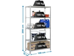 PROREGAL Schwerlastregal Big Metal Shark HxBxT 200 x 100 x 30 cm Fachlast 180 kg Verzinkt