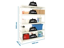 PROREGAL Schwerlastregal Big Metal Yeti Five HxBxT 200 x 180 x 60 cm Fachlast 400 kg Weiß