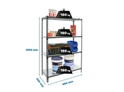 PROREGAL Schwerlastregal Mid Metal Shark HxBxT 150 x 80 x 40 cm Fachlast 180 kg Anthrazit-Verzinkt