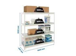 PROREGAL Schwerlastregal Metal Beast Four HxBxT 200 x 180 x 45 cm Fachlast 600 kg Weiß