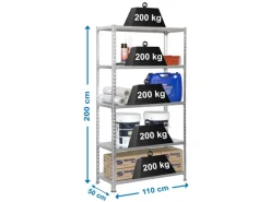 Sale PROREGAL Schwerlastregal Big Metal Shark HxBxT 200 x 110 x 50 cm Fachlast 200 kg Verzinkt