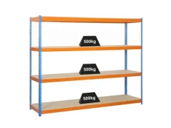 PROREGAL Schwerlastregal Wood Beast Four HxBxT 200 x 240 x 60 cm 4 Ebenen Fachlast 400 kg Blau-Orange