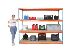 PROREGAL Schwerlastregal Wood Beast Four HxBxT 200 x 240 x 60 cm 4 Ebenen Fachlast 400 kg Blau-Orange